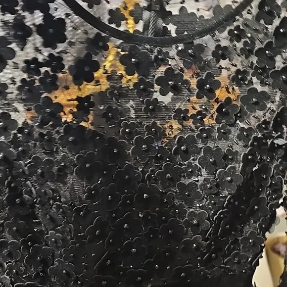 Mac Duggal Black Flower Applique Fit & Flare Dress - Picture 11 of 12